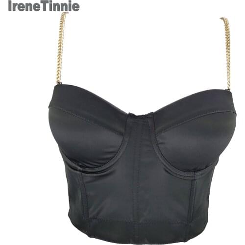 Sexy Metal Chain Satin Crop Tops Women Camis Sleeveless Backless Slim Vest Short Top Casual Solid Clubwear Hot Tank Top