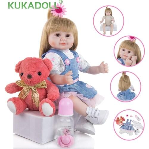 KUKADOLL Lifelike 48CM Cute Reborn baby doll 18 Inch Cloth Body Stuffed Cosplay Girl Realistic Baby Doll Kid Birthday Xmas Gift