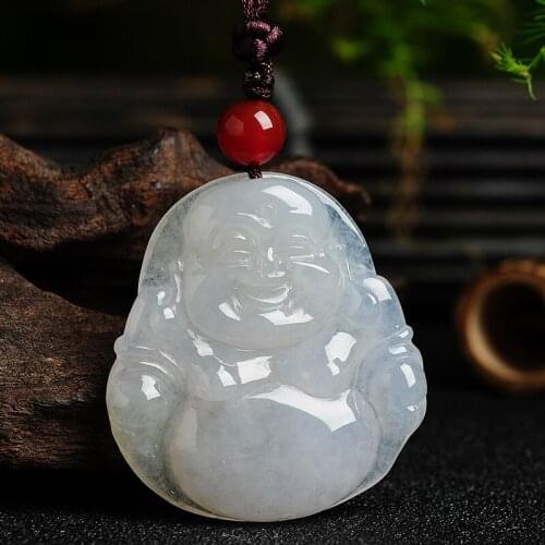 Natural ice white jade Buddha Pendant authentic Burma jade a cargo of ice waxy female Maitreya Jade Buddha Pendant configuration