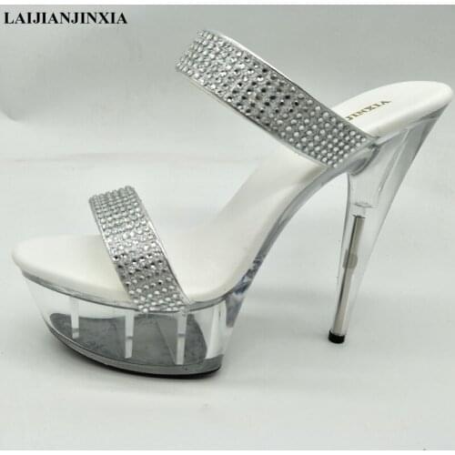 LAIJIANJINXIA New Fashion Sexy Women Dancing Shoes Nightclub Party Queen 15cm High Heels Thick Platform Slippers