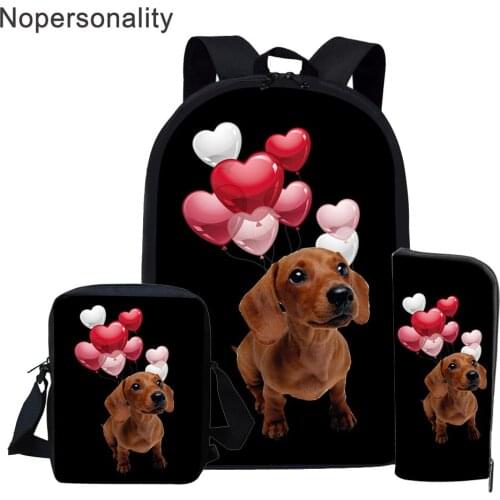 Nopersonality Cute Dachshund Printed Schoolbag Set for Teenager Girl Elementary Primary School Bag High Student Bookbag 3pcs/set