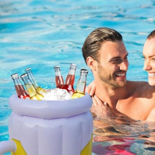 Inflatable Pool Float Beer Drinking Cooler Table Bar Tray Beach Swimming Ice Bucket Lightweight PVC Ice Bar Drink Cup