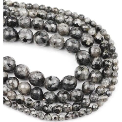 Natural Faceted Black Labradorite Larvikite Stone Spacer Loose Beads For Jewelry Making DIY Bracelets Necklace 15''4/6/8/10mm