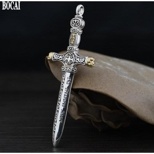 BOCAI New Real S925 pure silver fashion jewelry retro Thai silver patterned sword mens pendant