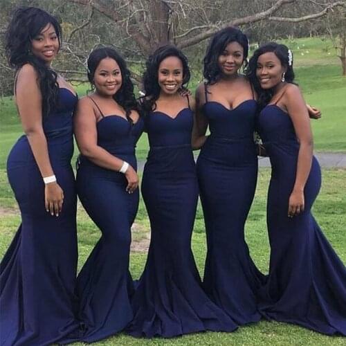 New Royal Blue Bridesmaid Dresses Spaghetti Straps Sexy Mermaid Style Country Garden Wedding Party Gowns Simple