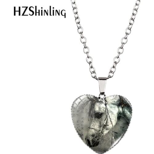 New Prancing Horse Heart Necklace White Horse Heart Pendant Glass Dome Jewelry Murano Glass Heart Necklace HZ3