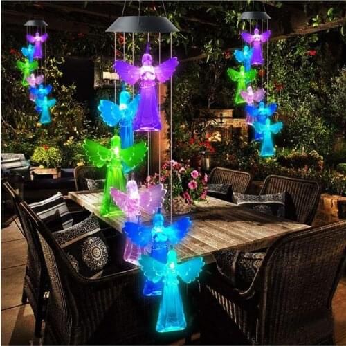 Solar Led Wind Chime Lucky Angel Color Changing LED Wind Chime Hanging Light for Home Party Backyard Garden Indoor Outdoor Decor