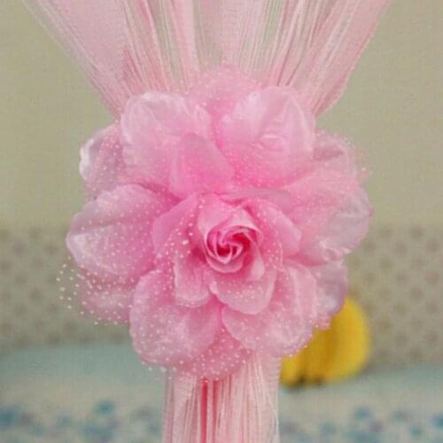 Useful 1Pc Peony Flower Curtain Clip-on Tie Band String Home Decoration Curtains Back Holdback Tieback Holder Clip Cloth Floral
