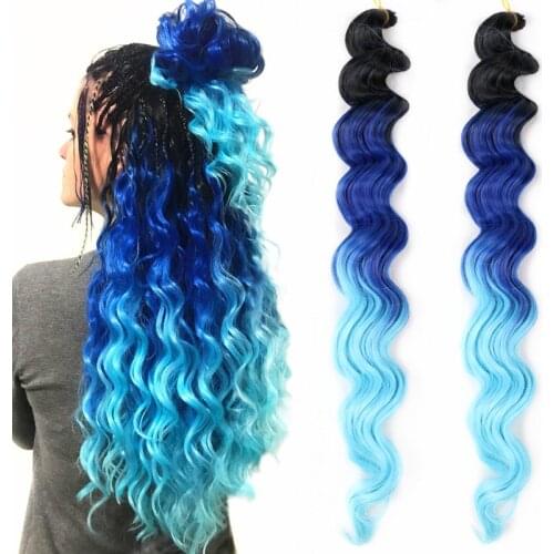 Full Star Ombre Deep Wave Bulk Crochet Braids Synthetic Hair Braiding Hair Black Brown Pink Gray Green Purple Blue color