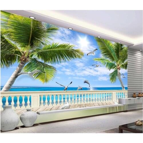 Custom photo wallpaper for walls 3 d Mediterranean murals beach seascape tree background wall papers for living room decoration