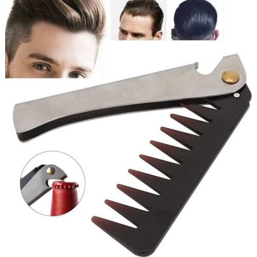 Beard Comb Portable Vintage Oil Head Comb Stainless Steel Handle Folding Wide Teeth Comb Professional Hair Comb