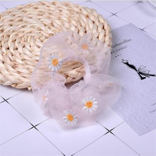 Women Girls New Summer Embroidery Flower Chiffon Scrunchie Ponytail Holder Elastic Hair Rubber Bands Fashion Hair Accessories