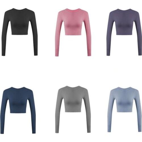 Sports Fitness Long T-sleeve Running Gym Tights Yoga Clothes Tops Women
