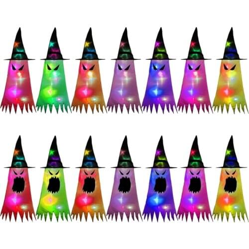 Halloween Decorations Ghost Windsock with Hat LED Light Hanging Spooky Flag Wind Streamer for Indoor Outdoor Yard Party Props