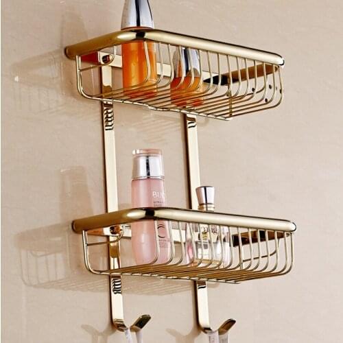 Vintage Luxury Chrome / Gold / Rose Gold Plating Solid Brass Rectangle Wall Mounted Basket Rack Holder for Bathroom Toilet