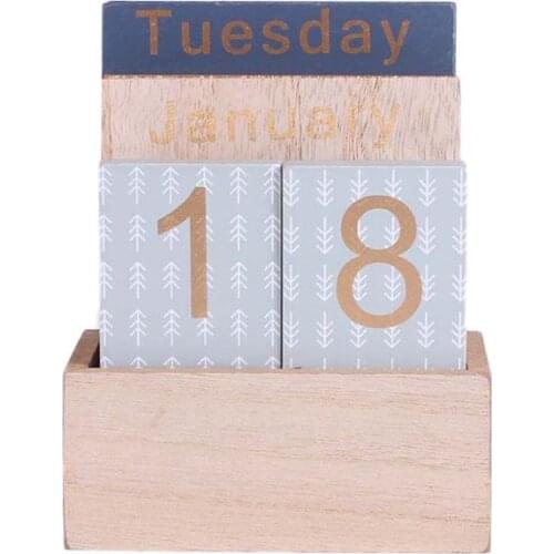 Vintage Wooden Perpetual Calendar Eternal Block Planner Photography Props Month Week Date Display Home Office Desktop Decoration