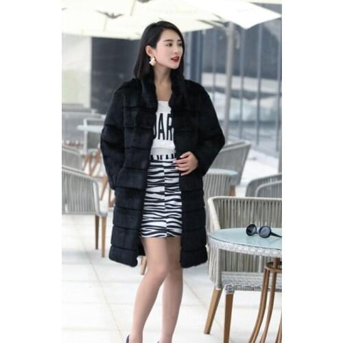 100% Real genuine natural full pelt rabbit fur coat women fashion stand collar jacket custom any size