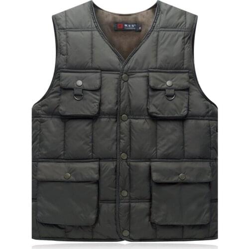 Cotton Padded Warm Men Vest With Many Pockets Too Work Casual Outerwear Thick Multi Pocket Sleeveless Waistcoat For Male Jacket