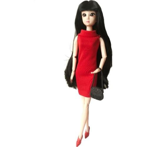 1PC 29cm Height Moveable Joints Doll with Red Dress Skirt / Mini Party Gown with Bag for Girls Best Gifts