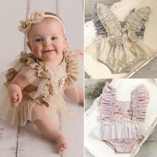 2020 Infant Newborn Baby Girl Romper Clothes Summer Lace Tutu Tulle Dress Bodysuit Princess Floral Ruffles Jumpsuit Outfit 3-24M