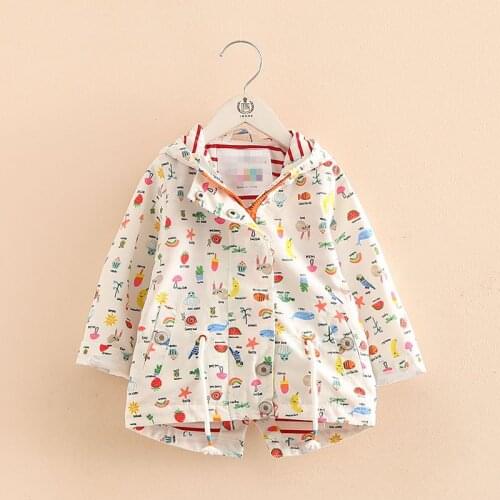 2021 New Spring Autumn 2 3 4 6 8 10 12 Years Children Outwear Cartoon Print Long Sleeve White Hooded Jacket For Baby Kids Girls