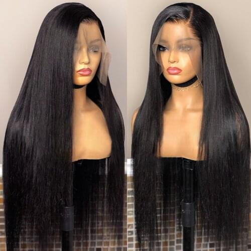 30 32 inch Glueless Straight Lace Part Human Hair Wigs Peruvian Long Lace Frontal Human Hair Wig Pre Plucked Baby Hair 180