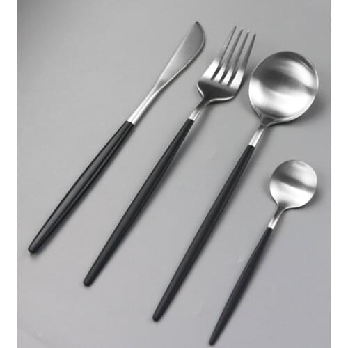 4Pcs Matte Stainless Steel Cutlery Dinnerware Set Black Silver Knife Fork Spoon Silverware Kitchen Party Flatware Tableware Set