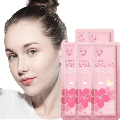 5Pcs Sakura Moisturizing Sleeping Masks Mud Mask Anti Wrinkle Night Cream Facial Mask Anti Aging Skin Care Product