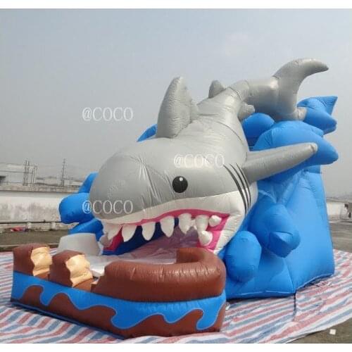 Free shipment to sea port, Manufacturer commercial sea world theme inflatable slides shark bounce water slide for children
