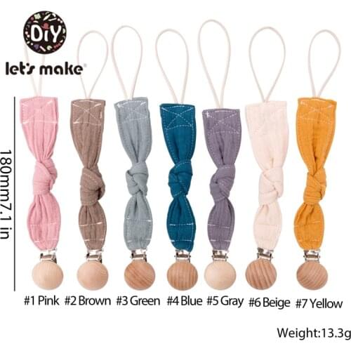 Lets Make 1pc Baby Cotton Pacifier Chain Beech Wood Pacifier Clip Infant Teething Toys Tiny Rod Holder For Nipples Baby Teether