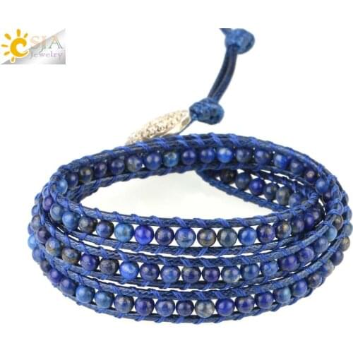 CSJA Natural Stone Crystal Bead Wrap Bracelets for Best Friend Line Rhodonite Sodalite Lapis Lazuli Beaded Braided Bracelet S460