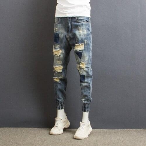 Spring autumn 2021 Fashion Casual hip hop teenager spirit guy ripped jeans mens casual students crochet trendy leg harem pants