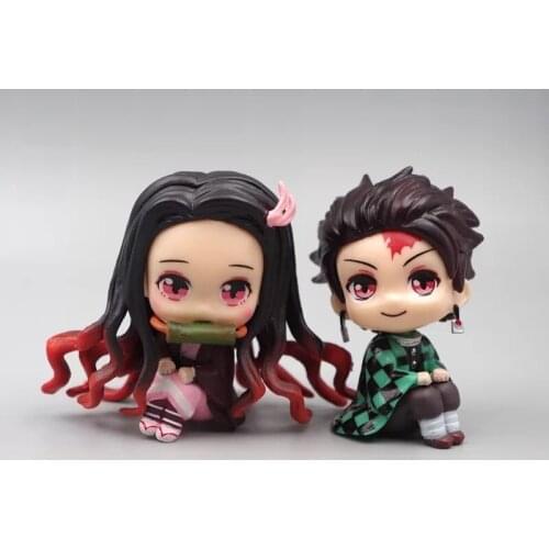 2Pcs Demon Slayer Figure Anime Cosplay Figurine Tanjirou Nidouzi Kawaii Accessories Gifts Collections