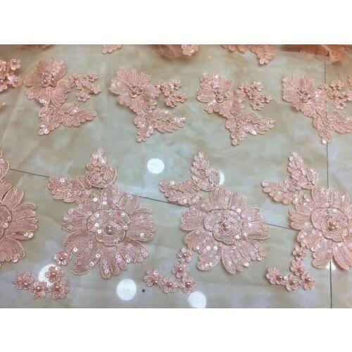 Hot Sale french lace 5 yards/lot L-7161 african lace fabric with beads high quality african tulle lace fabric Nigeria lace