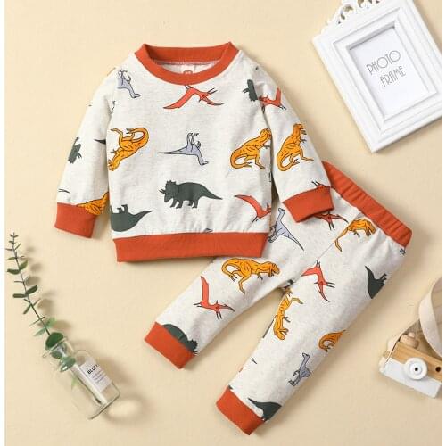 Boys Clothes Set Cotton Infant Toddler Boys Cartoon Dinosaur Pullovers Top+pants 2pcs Spring Autumn Clothing Sets Outfit