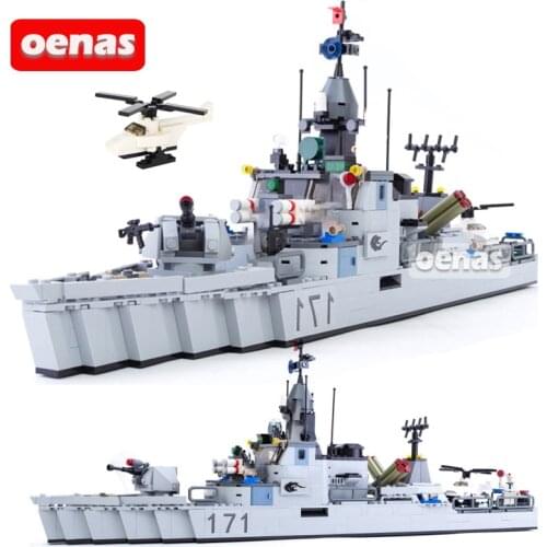 MOC Military Chinese Navy Missile Destroyer Warship Large Model Figure building blocks Educational Toys Children Birthday Gift