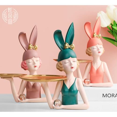 Creative porch decoration rabbit girl tray crafts practical household porch key cosmetics storage decoration home decore