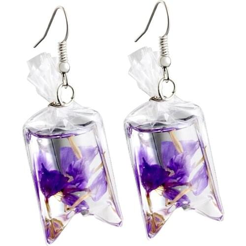 Creative Dried flowers drop earrings Resin Cute Summer Beach Transparent Earrings Vacation jewelry gift for girl