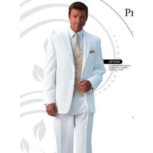 Best Selling Custom Made White Groom Mens Tuxedo Suits,Bespoke White Tuxedo,Tailored Two Button Peak Lapel Mens Suits