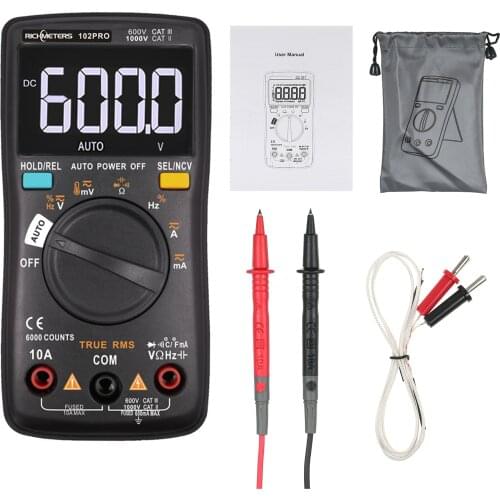 RM102Pro Auto Multimeter 6000 counts Back light AC/DC Ammeter Voltmeter Diode Resistance Capacitance Temperature Test Multimeter
