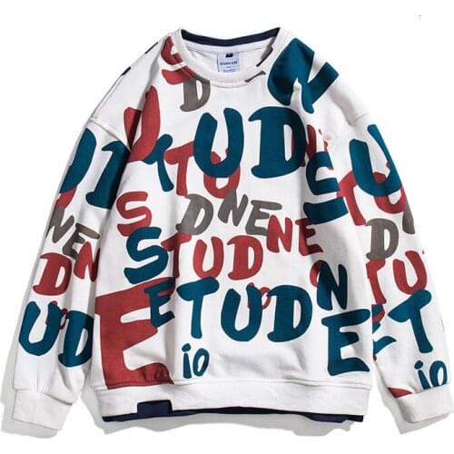 Fake two-piece mens hoodies ins spring new handsome hip-hop high street loose graffiti long-sleeved jacket