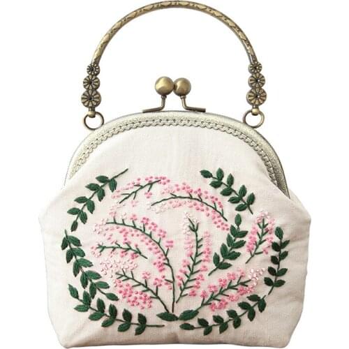 3D DIY Ribbon Embroidery Bag Set, Needlework Kits Cross Stitch Chain Bag with Hoop,Handmade Swing Purse Wallet Creative Gift