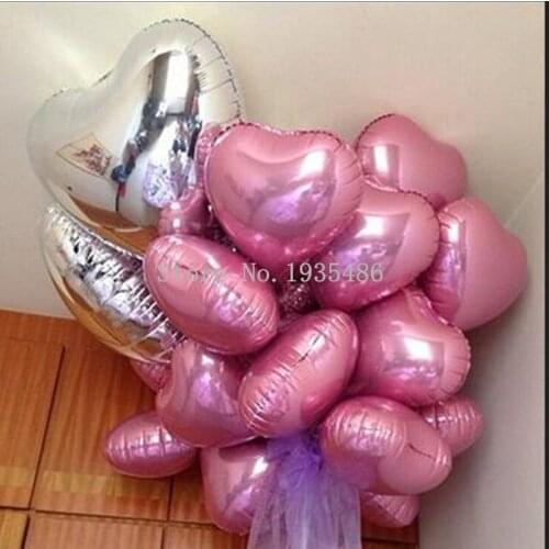 20Pcs 10 Inch Wholesales Party Decoration Helium pink wedding balloons Inflable Heart Shaped Aluminum Foil Balloon