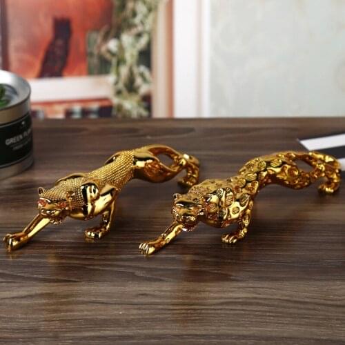 New golden leopard statue Resin modern sculpture animal home decoration 26cm domineering leopard figurine car decoration