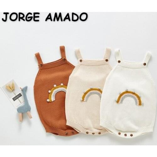2021 New Autumn Baby Girls Boys Bodysuit Sleeveless Knitting Sling Rainbow Appliques Jumpsuit Kids Clothes 0-3 Years E1301