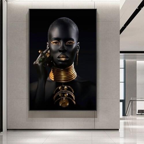 Black and Gold African Woman Poster Modern Wall Art Canvas Painting Black Woman Prints Decorative Pictures For Living Room Decor