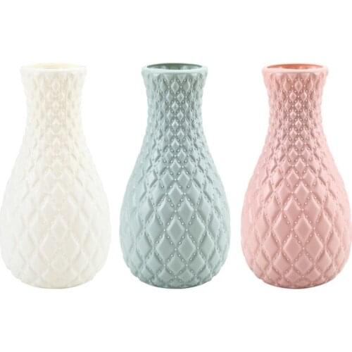 Nordic Plastic Vase Imitation Ceramic Flower Pot Weave Plants Arrangement Decor