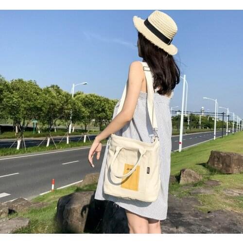 Unisex Casual Canvas Shopping Bag Solid Color Travel Tote Handbags New Canvas Shoulder Messenger Bags