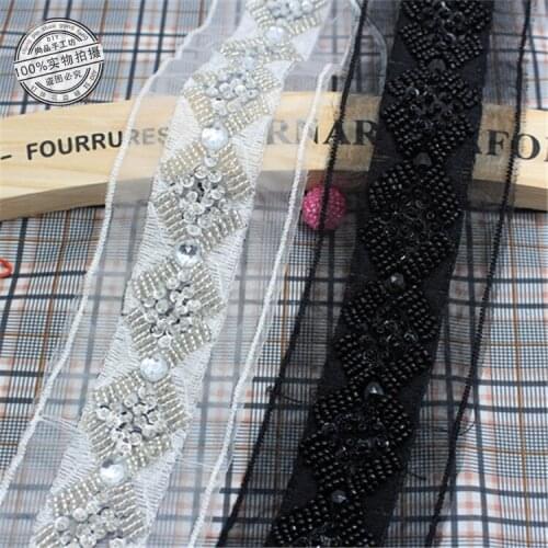 1Yard DIY Craft Braided Beaded Fake Pearls Rhinestone Trim Embroidered Lace Ribbon Trim Costume Applique Sewing on Trim 5cm