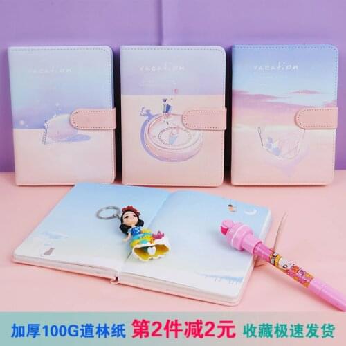 Net Red Thick Hand Book Small Fresh and Cute Diary Color Page Leather Notepad Illustration Hand-painted Magnetic Buckle Notebook